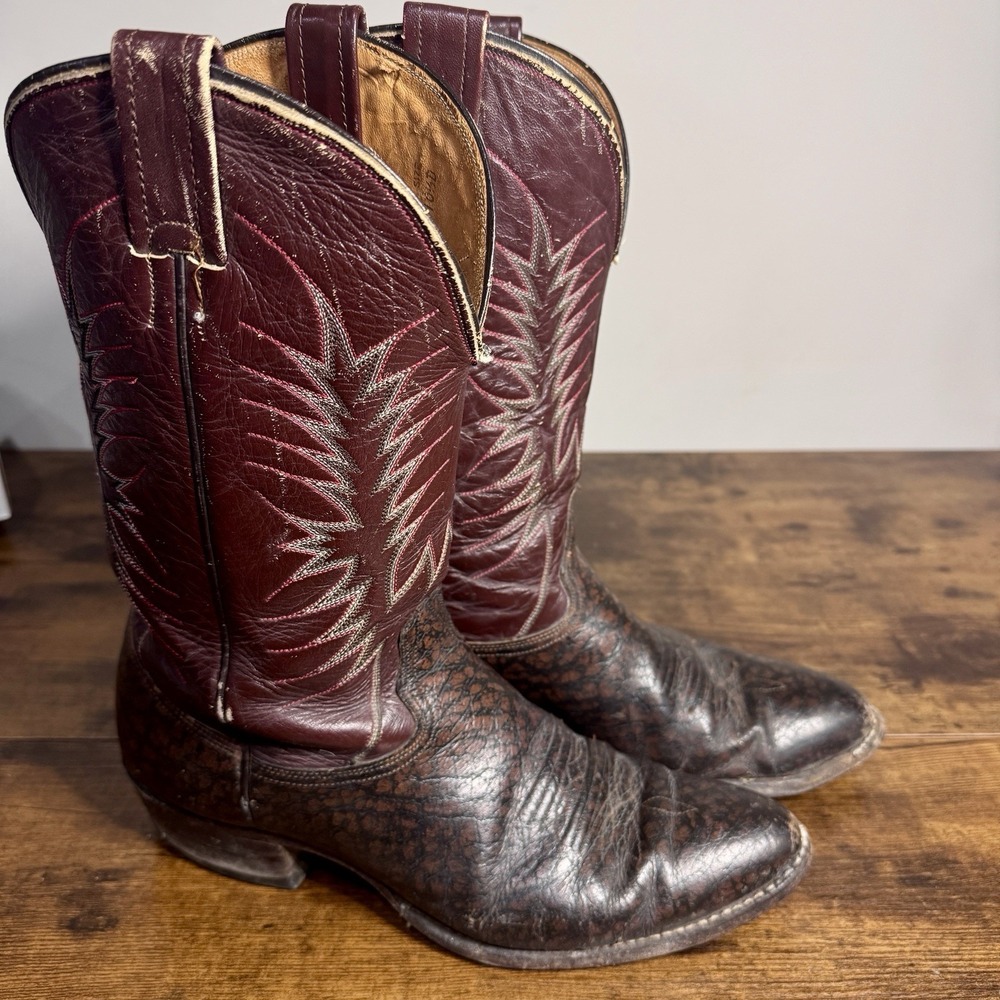 Vintage Nocona Western Boots Mens 10.5‎ D Burgundy Distressed Leather USA